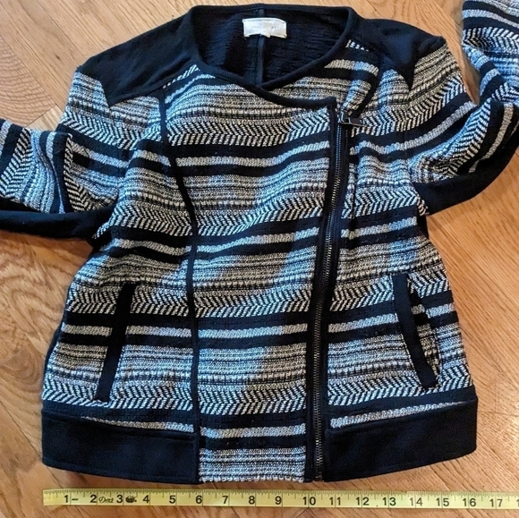 Lou & Grey XS Black & White‎ Striped Off Center Zipper Moto Jacket - Picture 6 of 10